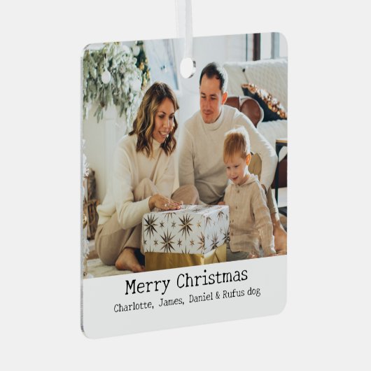 2フォトメリークリスマスパーソナライズされた メタルオーナメント (正面右)