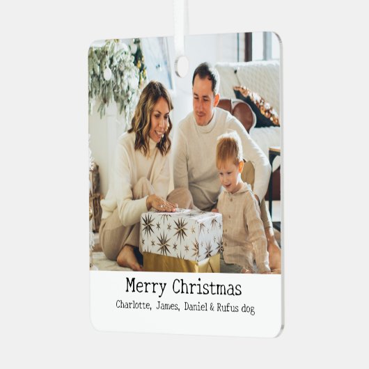 2フォトメリークリスマスパーソナライズされた メタルオーナメント (正面左)