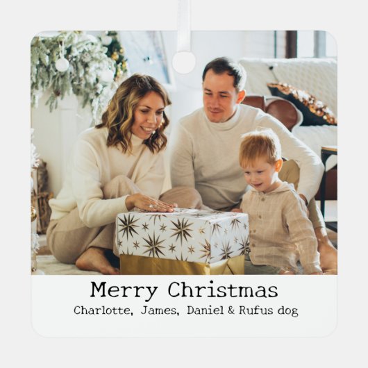 2フォトメリークリスマスパーソナライズされた メタルオーナメント (正面)