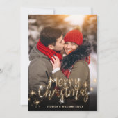 2フォトメリークリスマス金ゴールド輝く挨拶ホリ シーズンカード (正面)