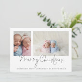 2フォトモダンコラージュベビーツインズ初めてのクリスマス シーズンカード (スタンド正面)