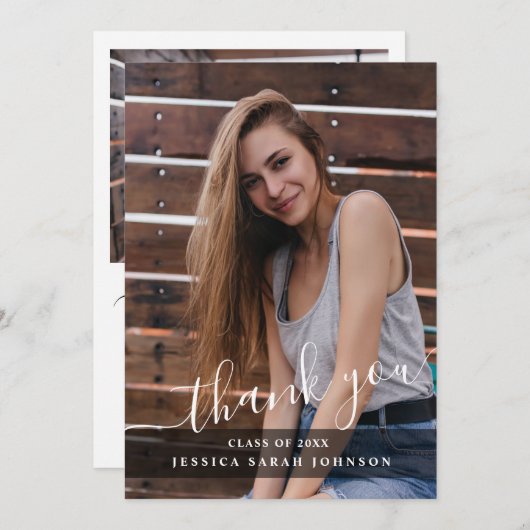 2フォトモダンシンプルミニマル卒業 サンキューカード (正面/裏面)