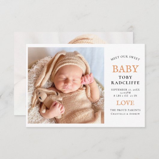 2フォトモダンベビー名と誕生の詳細 案内状 (正面/裏面)