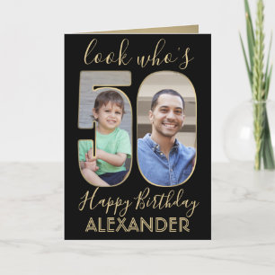 2フォトルック50誕生日ブラック金ゴールド カード