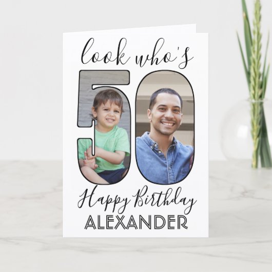 2フォトルック50誕生日写真 カード (正面)