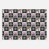 2フォトレッドグリーンブラックメリークリスマススノーフレーク ラッピングペーパーシート (正面2)