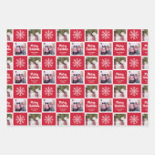 2フォトレッドグリーンブラックメリークリスマススノーフレーク ラッピングペーパーシート (正面)