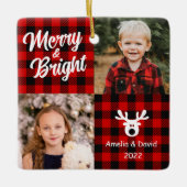 2フォトレッドプライド子供クリスマスセラミックオルナム セラミックオーナメント (正面)