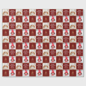 2フォトレパーソナライズされたッド金ゴールドクリスマスホリデー ラッピングペーパー (フラット)