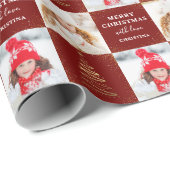 2フォトレパーソナライズされたッド金ゴールドクリスマスホリデー ラッピングペーパー (ロールコーナー)