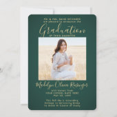 2フォト両親おめでとうグリーンと金ゴールド卒業 案内状 (裏面)