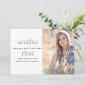 2フォト両親おめでとうシンプルスクリプトの卒業 招待状 (スタンド正面)