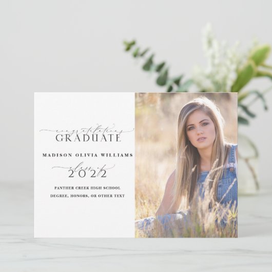 2フォト両親おめでとうシンプルスクリプトの卒業 招待状 (スタンド正面)