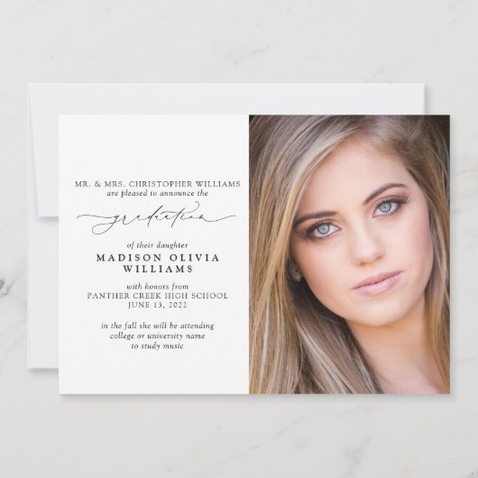 2フォト両親おめでとうシンプルスクリプトの卒業 招待状 (裏面)