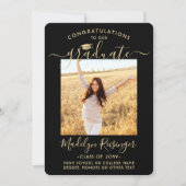 2フォト両親おめでとうブラックと金ゴールド卒業 案内状 (正面)