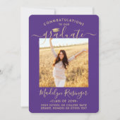 2フォト両親おめでとう紫と金ゴールド卒業 案内状 (正面)