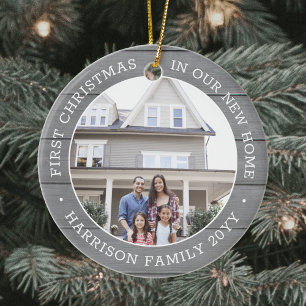 2フォト初めてのクリスマスニューホームグレフェイクーウッド セラミックオーナメント