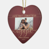 2フォト初めてのクリスマス婚約した赤と金ゴールドハート セラミックオーナメント (左)