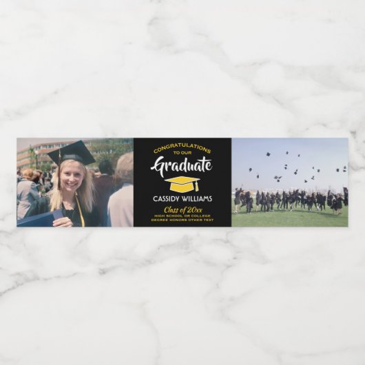 2フォト卒業おめでとうブラック金ゴールドイエロー ペットボトルラベル (シングルラベル)