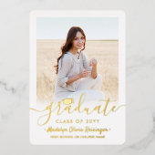 2フォト卒業お祝いモダンスクリプト 箔招待状 (正面)