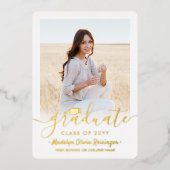 2フォト卒業お祝いモダンスクリプト 箔招待状 (正面)