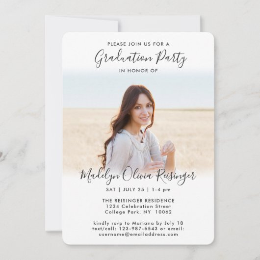 2フォト卒業パーティシンプル白黒スクリプト 招待状 (正面)