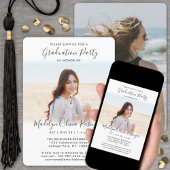 2フォト卒業パーティシンプル白黒スクリプト 招待状