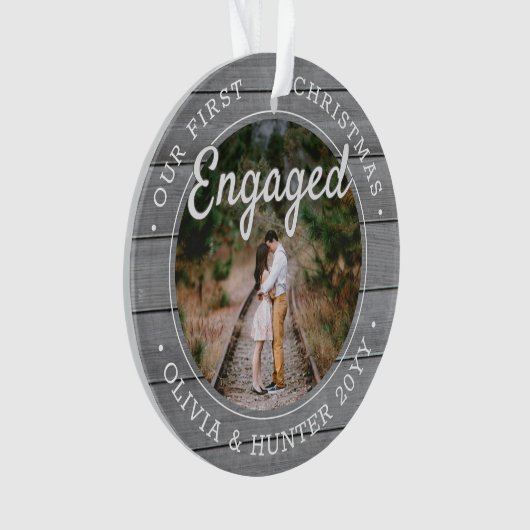 2フォト婚約初めてのクリスマスフェイクズグレーウッド オーナメント (正面)