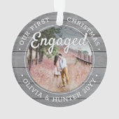 2フォト婚約初めてのクリスマスフェイクズグレーウッド オーナメント (裏面)