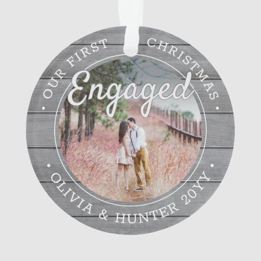 2フォト婚約初めてのクリスマスフェイクズグレーウッド オーナメント (裏面)