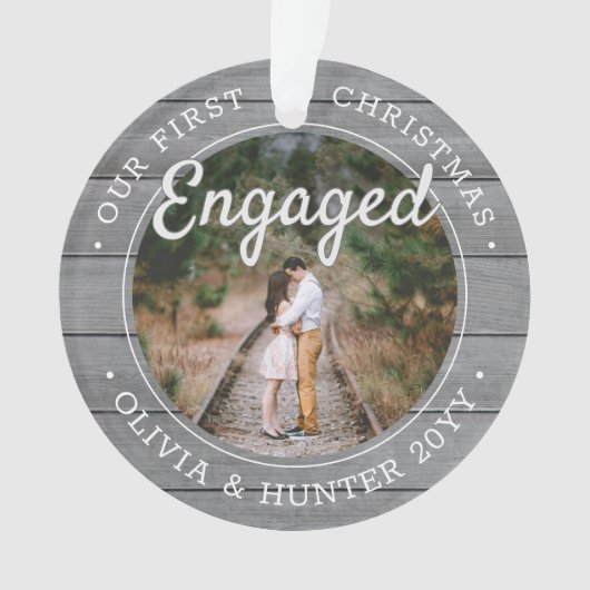 2フォト婚約初めてのクリスマスフェイクズグレーウッド オーナメント (正面)