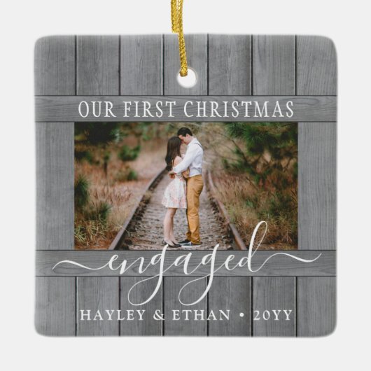 2フォト婚約初めてのクリスマスフェイクズグレーウッド セラミックオーナメント