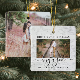 2フォト婚約初めてのクリスマスフェイク大理石 セラミックオーナメント
