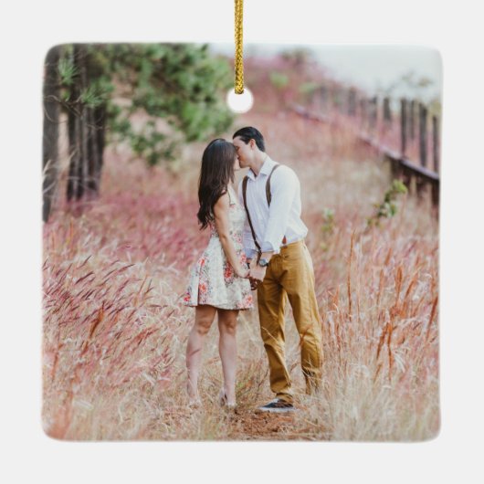 2フォト婚約初めてのクリスマスフェイク大理石 セラミックオーナメント (裏面)