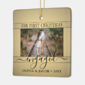 2フォト婚約初めてのクリスマスフェイク金ゴールドブラック セラミックオーナメント (左)