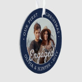 2フォト婚約第1回クリスマスネイビーブルー&ホワイト オーナメント (正面)