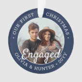 2フォト婚約第1回クリスマスネイビーブルー&ホワイト オーナメント (正面)