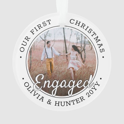 2フォト婚約第1回クリスマスブラックとホワイト オーナメント (裏面)