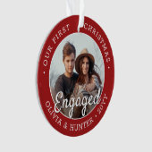 2フォト婚約1stクリスマスレッドエレガントホワイト オーナメント (正面)
