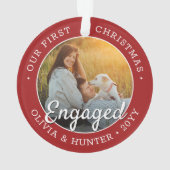 2フォト婚約1stクリスマスレッドエレガントホワイト オーナメント (裏面)