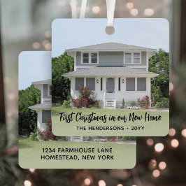 2フォト新しいホームアドレス最初のクリスマスブラックスクリプト メタルオーナメント