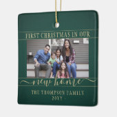 2フォト新しいホーム初めてのクリスマスグリーンと金ゴールド セラミックオーナメント (左)