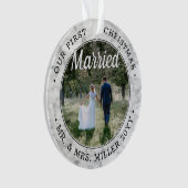 2フォト新婚ファーストクリスマス結婚したフェイク大理石 オーナメント (正面)