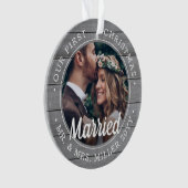 2フォト新婚1クリスマスグレイ結婚したウッドフェイク オーナメント (正面)
