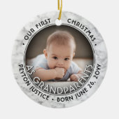 2フォト祖父母初めてのクリスマスフェイク大理石 セラミックオーナメント (正面)