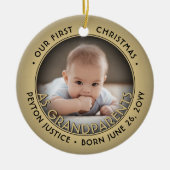2フォト祖父母初めてのクリスマスブラック&金ゴールド セラミックオーナメント (正面)