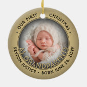 2フォト祖父母初めてのクリスマスブラック&金ゴールド セラミックオーナメント (裏面)