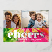 2フォト鮮やかレトロタイダイのクリスマス – 応援 箔シーズンカード (正面)