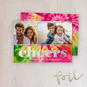 2フォト鮮やかレトロタイダイのクリスマス – 応援 箔シーズンカード