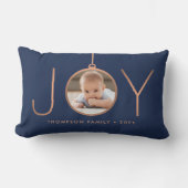 2フォトJOYネイビーブルー銅シックモダンクリスマス ランバークッション (正面)